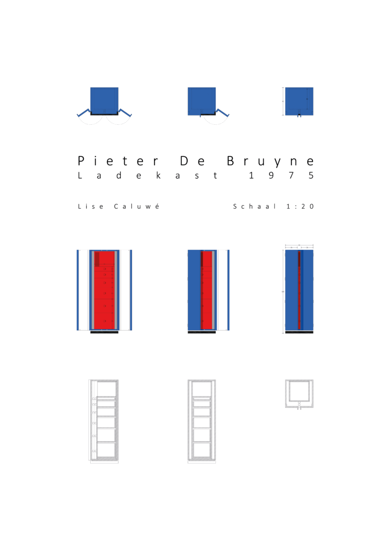 Lise Caluwé - detailed drawing of Pieter De Bruyne’s blue-red cupboard